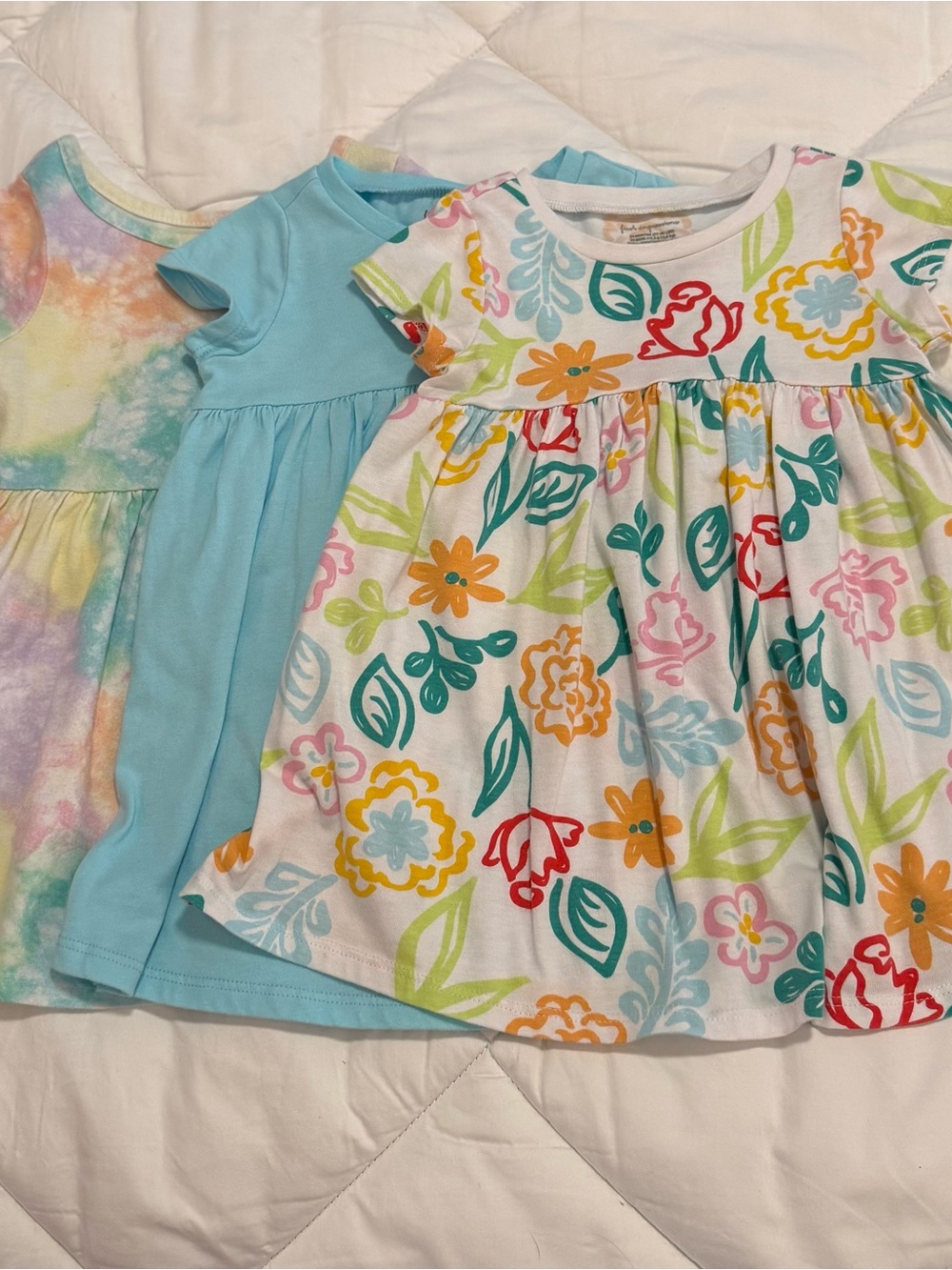 Set of 3, Girls' Floral White & Multi Short Sleeve Dress’s